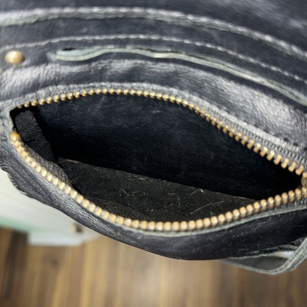 Embrazio Black Supple Leather Small Crossbody Bag Boho Gypsy 8”H x 7”L x 1”W - Picture 7 of 10